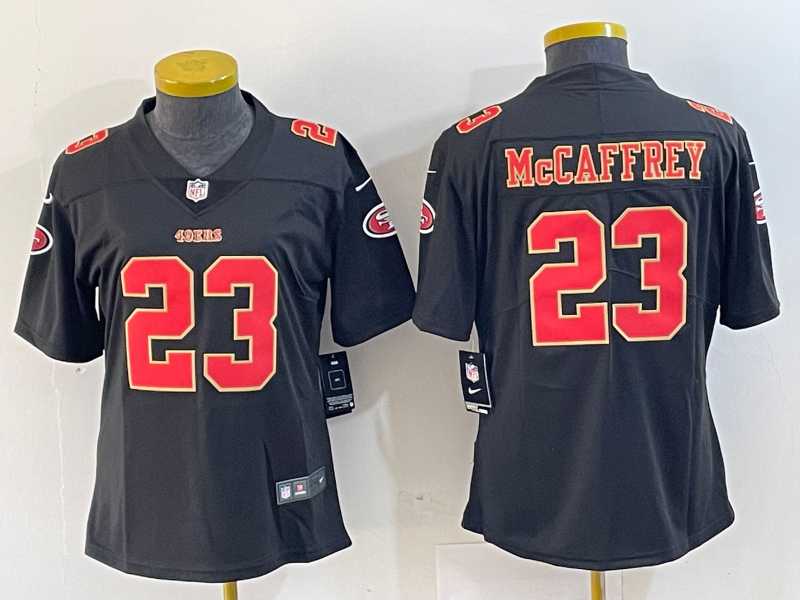 Women's San Francisco 49ers #23 Christian McCaffrey Black Red Fashion Vapor Limited Stitched Jersey,We sell and wholesale Women's San Francisco 49ers #23 Christian McCaffrey Black Red Fashion Vapor Limited Stitched Jersey on line form chian!